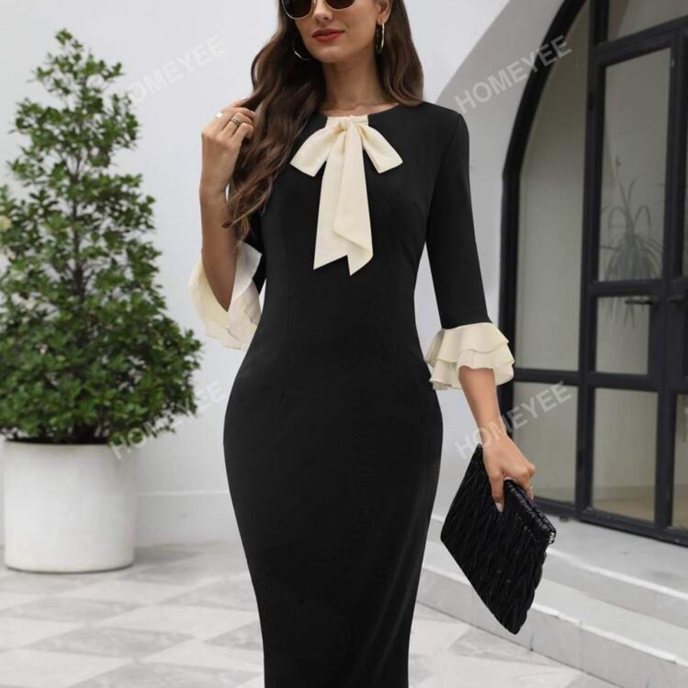 Elegant Black Dress with Cream Accents